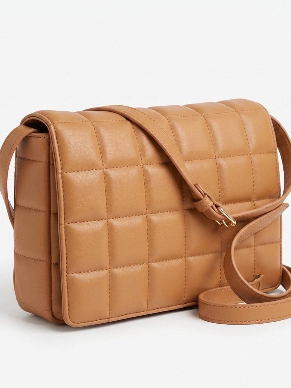 H&M Quilted Crossbody Bag in Tan Single Magnetic tab Women Shoulder Bag